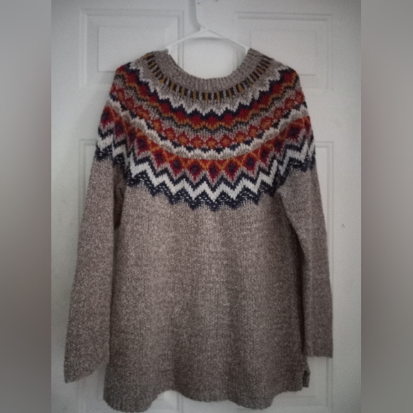 J. Jill Sweater Pullover Southwestern Navajo Fair Isle Nordic Cotton crew neck - Picture 5 of 7